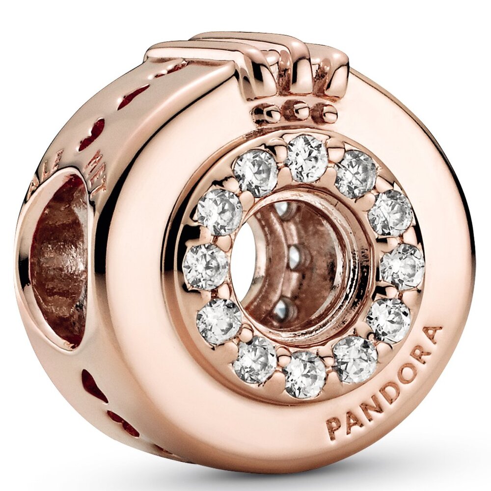 Pandora Rose Gold with Cubic Zirconia Open Center Crown O Charm
